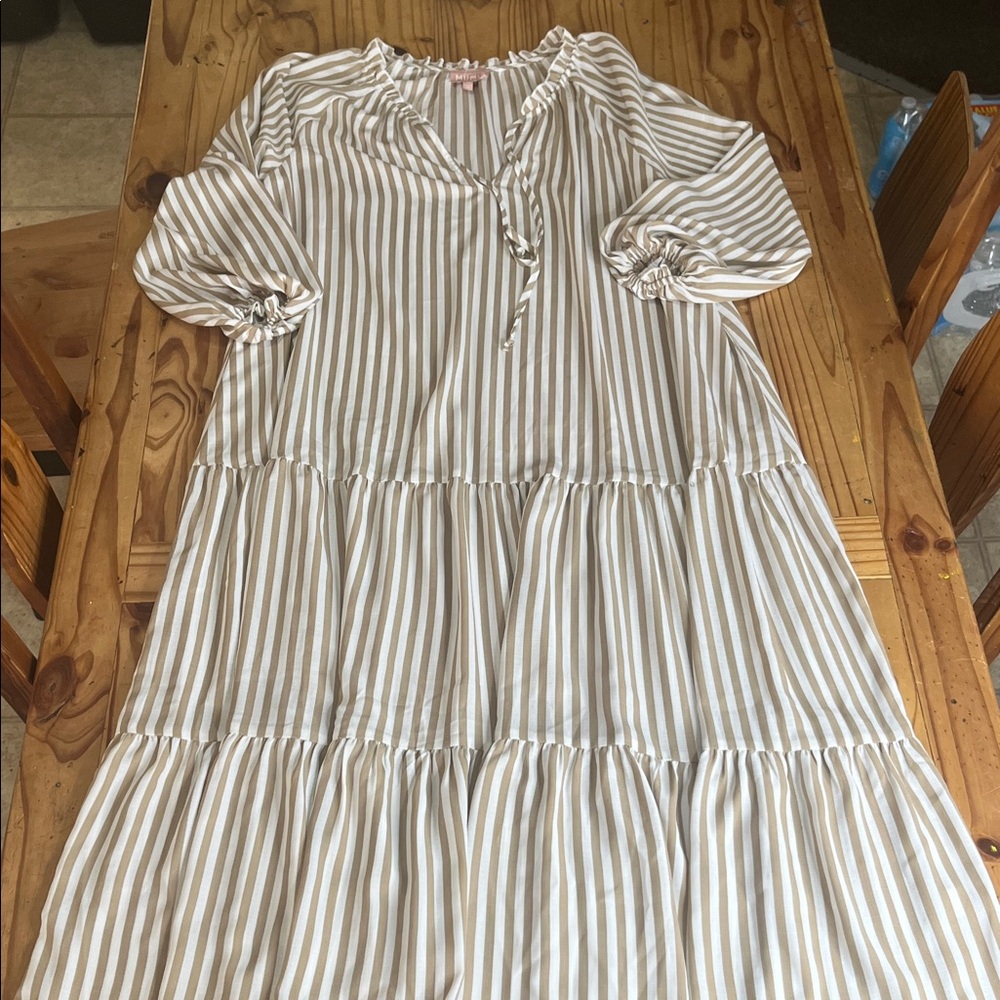 Show Me Your MuMu Cream and Tan Striped Maxi Dress - Picture 4 of 9
